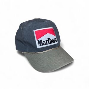 Marlboro Cobra Brand 2 Tone Gray Snapback Hat with Rope Detail